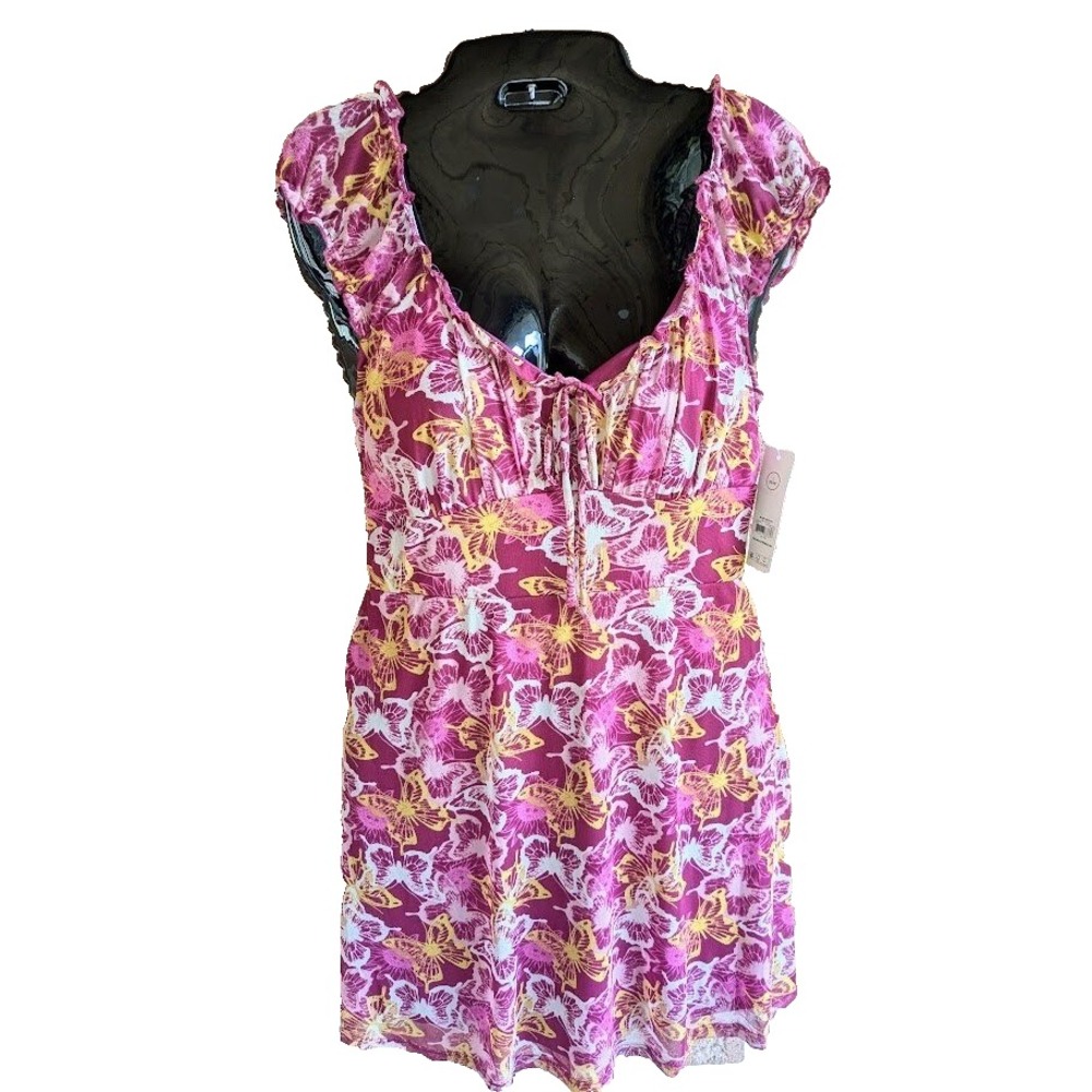 Babydoll Mini Dress S Mesh Butterfly Milkmaid Fairy Soft Girl Y2K Style Whimsy